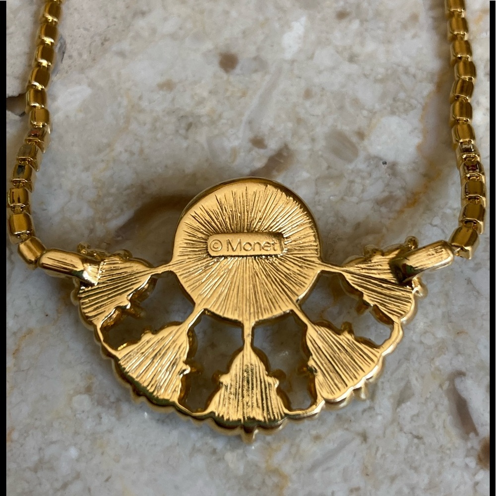 Monet Vintage Gold Tone & Pearl, Crystal Necklace - Picture 7 of 8